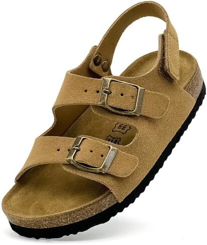 Kids Sandals for Girls Boys Hiking Athletic Cork Footbed Adjustable Strap Toddler Casual Slides Arch Support Sandals Open Toes Flat Light Brown in Saudi Arabia