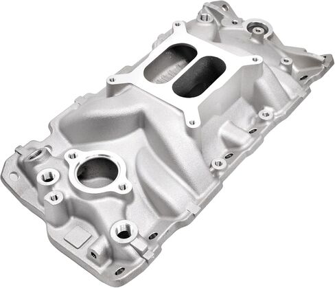 مشعب السحب المزدوج من الألومنيوم متوافق مع Chevy Small Block SBC 305 327 350 383 1955-86 262-400 V8 محرك فضي يستبدل # 2701 7101 مشعب السحب in Kuwait