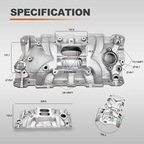 مشعب السحب المزدوج من الألومنيوم متوافق مع Chevy Small Block SBC 305 327 350 383 1955-86 262-400 V8 محرك فضي يستبدل # 2701 7101 مشعب السحب in Kuwait