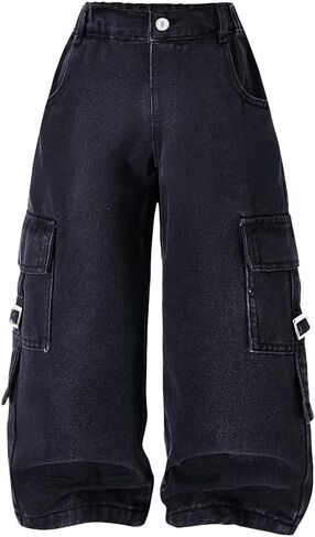 Nivne Tco Toddler Boys Cargo Jeans Distressed Washed Baggy Loose Fit Black Elastic Waist Denim Pants with Side Pockets in Saudi Arabia
