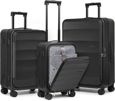مجموعة حقائب الأمتعة من Joyway مكونة من 3 قطع مع عجلة دوارة وقفل TSA، وغطاء صلب من البولي كربونات لحمل الأمتعة مع جيب أمامي للنساء والرجال (أسود) in Kuwait