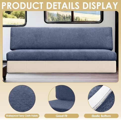 أغطية وسائد RV Dinette مقاومة للماء بنسبة 100% - غطاء مقعد قابل للتمدد، غطاء أريكة RV قابل للغسل مصمم لمقعد سيارة التخييم (Loveseat 2 غطاء مسند الظهر و2 غطاء مقعد، أزرق رمادي) in Kuwait