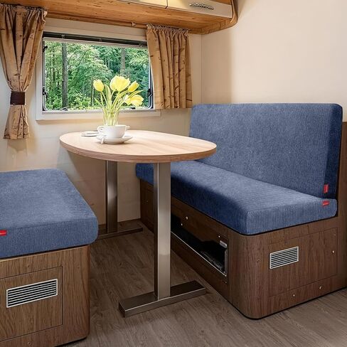 أغطية وسائد RV Dinette مقاومة للماء بنسبة 100% - غطاء مقعد قابل للتمدد، غطاء أريكة RV قابل للغسل مصمم لمقعد سيارة التخييم (Loveseat 2 غطاء مسند الظهر و2 غطاء مقعد، أزرق رمادي) in Kuwait