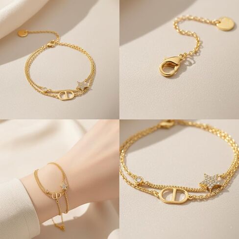 DorkTees Gold-Plated Chain Necklace with Crystal Star Pendant, Multi-Strand Design, Fashion Jewelry for Women in Kuwait