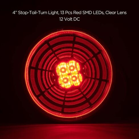 Pro LED 413RCTUN Tunnel Optics 4" Stop, Tail, Turn Light, 13 Pcs Red SMD LEDs, Clear Lens - 12 Volt DC (2 Pack) in Saudi Arabia