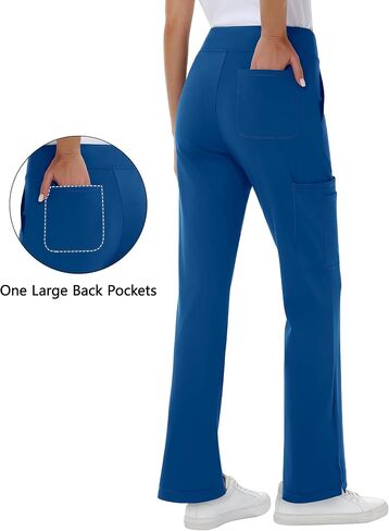Yoga Scrub Pants Women Straight Leg Scrub Pants with 5 Pockets Stretch Drawstring Ultra Soft Breathable Fabric Petite Royal Blue in Saudi Arabia