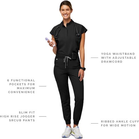 FIGS Zamora High Waisted Jogger Style Scrub Pants for Women - Black, Petite XXS in Saudi Arabia