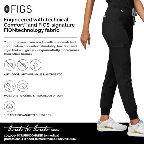 FIGS Zamora High Waisted Jogger Style Scrub Pants for Women - Black, Petite XXS in Saudi Arabia