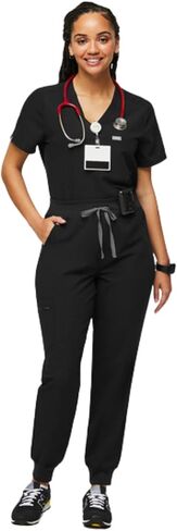 FIGS Zamora High Waisted Jogger Style Scrub Pants for Women - Black, Petite XXS in Saudi Arabia