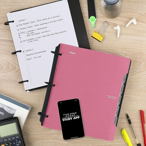 Five Star Flex Refillable Notebook + Study App, College Ruled Paper, 1-1/2 Inch TechLock Rings, Pockets, Tabs and Dividers, 300 Sheet Capacity, Black (29324AA2) in Saudi Arabia