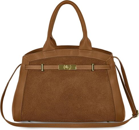 حقيبة نسائية إيطالية من جلد الغزال والجلد الأصلي بحزام قابل للتعديل | حقيبة يد متوسطة الحجم ذات مقبض علوي in Kuwait