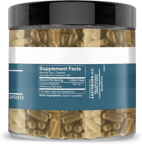 Earthborn Elements Cascara Sagrada Extract 200 كبسولة، نقية وغير مخففة، بدون إضافات in Saudi Arabia