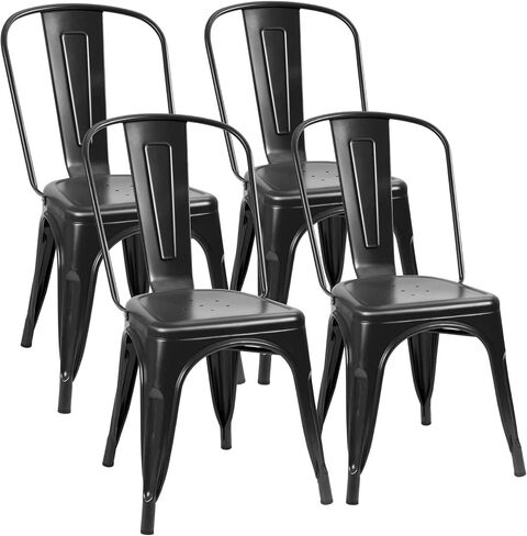 Flamaker Metal Dining Chairs Indoor-Outdoor Use Stackable Side Chairs with Back Industrial Kitchen Classic Trattoria Chair Set of 4 (Black) in Saudi Arabia