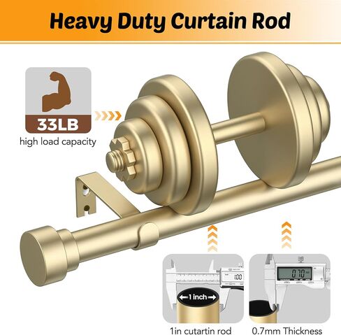 GEEBOBO Gold Curtain Rods for Windows 66 to 120 Inch, 1 Inch Adjustable Heavy Duty Decorative Window Curtain Rod, W1 (Gold, 32"-120") in Kuwait