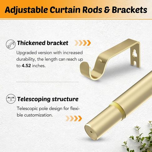 GEEBOBO Gold Curtain Rods for Windows 66 to 120 Inch, 1 Inch Adjustable Heavy Duty Decorative Window Curtain Rod, W1 (Gold, 32"-120") in Kuwait