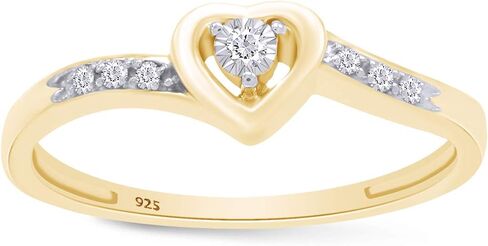 AFFY 14k Gold Over Sterling Silver 1/20 Carat Round Cut Real Diamond, Moissanite or Lab Grown Diamond In Heart Shaped Promise Ring Jewelry For Womens in Saudi Arabia