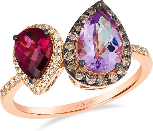LE VIAN Vanilla Diamond Chocolate Diamond Rhodolite Amethyst Statement Ring for Women - 14k Rose Gold Ring for Her (White/Brown/Pink, 0.34 cttw) Anniversary Promise Wedding Band, Size 7 in Saudi Arabia