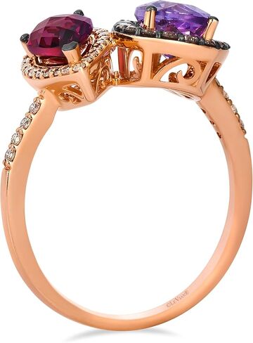 LE VIAN Vanilla Diamond Chocolate Diamond Rhodolite Amethyst Statement Ring for Women - 14k Rose Gold Ring for Her (White/Brown/Pink, 0.34 cttw) Anniversary Promise Wedding Band, Size 7 in Saudi Arabia