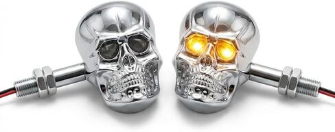 PerfecTech دراجة نارية 10 مم برغي رأس جمجمة LED كهرماني بدوره ضوء مؤشر الإشارة (كروم) in Kuwait