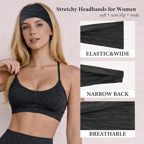 Headbands for Women Hair Non Slip - Workout Headbands Elastic Hair Bands, Soft Stretchy Sweatbands for Sports Yoga 6Pack in Saudi Arabia