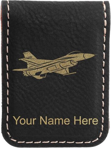 LaserGram Slim Magnetic Money Clip, Fighter Jet 1, Personalized Engraving Included (Black with Silver) in Saudi Arabia