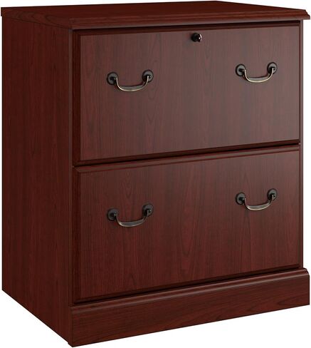 Bush Business Furniture Arlington L Shaped Desk with Drawers and Keyboard Tray in Harvest Cherry, Traditional Workspace for Home and Professional Office in Saudi Arabia