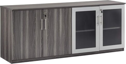 Scranton & Co Low Wall Cabinet, 72 in Wide, Wood-Glass Doors, Gray Steel Finish, Includes Adjustable Shelves, Locking Doors, Contemporary Office Storage Solution in Kuwait