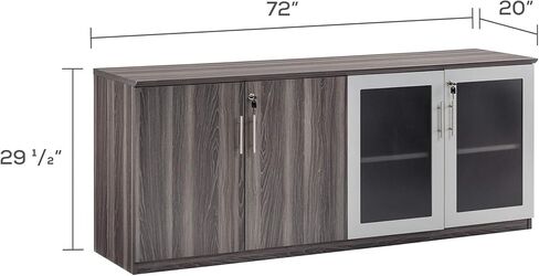 Scranton & Co Low Wall Cabinet, 72 in Wide, Wood-Glass Doors, Gray Steel Finish, Includes Adjustable Shelves, Locking Doors, Contemporary Office Storage Solution in Kuwait