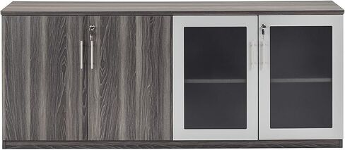 Scranton & Co Low Wall Cabinet, 72 in Wide, Wood-Glass Doors, Gray Steel Finish, Includes Adjustable Shelves, Locking Doors, Contemporary Office Storage Solution in Kuwait