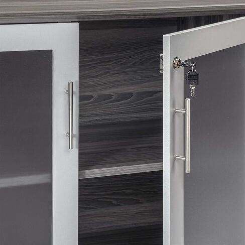 Scranton & Co Low Wall Cabinet, 72 in Wide, Wood-Glass Doors, Gray Steel Finish, Includes Adjustable Shelves, Locking Doors, Contemporary Office Storage Solution in Kuwait