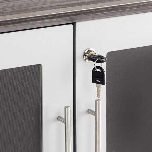 Scranton & Co Low Wall Cabinet, 72 in Wide, Wood-Glass Doors, Gray Steel Finish, Includes Adjustable Shelves, Locking Doors, Contemporary Office Storage Solution in Kuwait