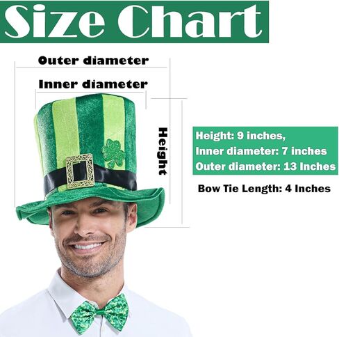 Adult St. Patrick's Day Hat, Green Stripe Irish Plush Shamrock Top Hat with Bow Tie for Men and Women in Kuwait