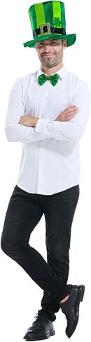 Adult St. Patrick's Day Hat, Green Stripe Irish Plush Shamrock Top Hat with Bow Tie for Men and Women in Kuwait