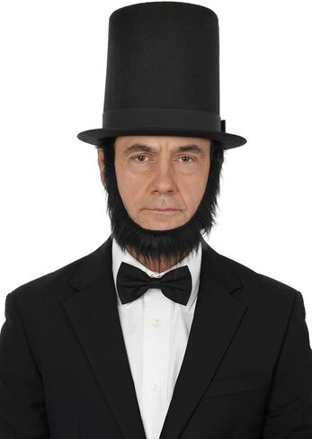 قبعة Nicky Bigs Novelties الفاخرة للكبار من Abe Lincoln مع لحية قابلة للإزالة وربطة عنق قابلة للإزالة - قبعات علوية لزي أبراهام لنكولن بطول 20.32 سم، سوداء، مقاس قابل للتعديل in Saudi Arabia