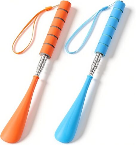 TIESOME 2 Pcs Shoe Horn Long Handled, Telescopic 12-28 Inch Metal Long Handled Shoe Horns, Portable Adjustable Length Boot Horn for Men Women Kids Seniors, Lightweight Ergonomic Handle (Blue & Orange) in Saudi Arabia