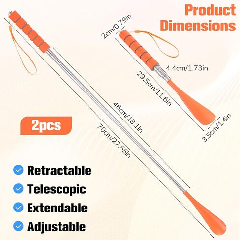 TIESOME 2 Pcs Shoe Horn Long Handled, Telescopic 12-28 Inch Metal Long Handled Shoe Horns, Portable Adjustable Length Boot Horn for Men Women Kids Seniors, Lightweight Ergonomic Handle (Blue & Orange) in Saudi Arabia