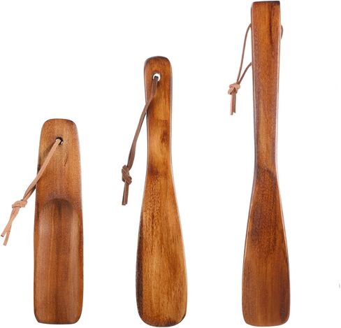 TIESOME 3Pcs Wooden Shoe Horn, 6/7.5/9.9 Inches Retro Wood Shoehorn with Leather Lanyard Easy Wear Helper Long and Short Handle Shoehorns for Seniors Pregnancy Men Women Kids in Saudi Arabia