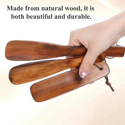 TIESOME 3Pcs Wooden Shoe Horn, 6/7.5/9.9 Inches Retro Wood Shoehorn with Leather Lanyard Easy Wear Helper Long and Short Handle Shoehorns for Seniors Pregnancy Men Women Kids in Saudi Arabia