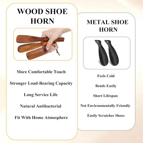TIESOME 3Pcs Wooden Shoe Horn, 6/7.5/9.9 Inches Retro Wood Shoehorn with Leather Lanyard Easy Wear Helper Long and Short Handle Shoehorns for Seniors Pregnancy Men Women Kids in Saudi Arabia