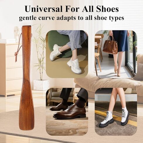 TIESOME 3Pcs Wooden Shoe Horn, 6/7.5/9.9 Inches Retro Wood Shoehorn with Leather Lanyard Easy Wear Helper Long and Short Handle Shoehorns for Seniors Pregnancy Men Women Kids in Saudi Arabia