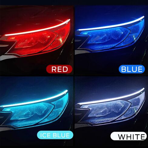 Riloer 2 قطعة شريط LED للسيارة أنبوب ضوء مقاوم للماء مرن ملحقات إضاءة السيارة أضواء النهار الجري متعدد الألوان، 30 سم/12 بوصة in Kuwait