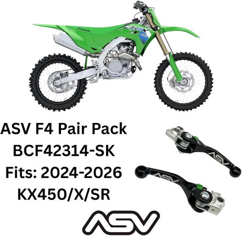 ASV F4 Brake & Hydraulic Clutch Levers Shorty Black w/Green Dials for 2024-2026 KX450/X/SR BCF42314-SK in Saudi Arabia