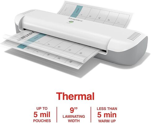 Staples 9-Inch Thermal Laminator Machine, Fast Warm-Up, Jam-Free Technology, Laminates Letter/ID/Photo Size, White/Gray in Kuwait