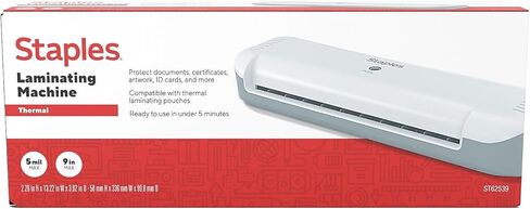 Staples 9-Inch Thermal Laminator Machine, Fast Warm-Up, Jam-Free Technology, Laminates Letter/ID/Photo Size, White/Gray in Kuwait
