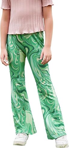 WDIRARA Girl's Printed High Waist Flare Leg Ribbed Knit Elastic Waist Casual Long Pants in Saudi Arabia