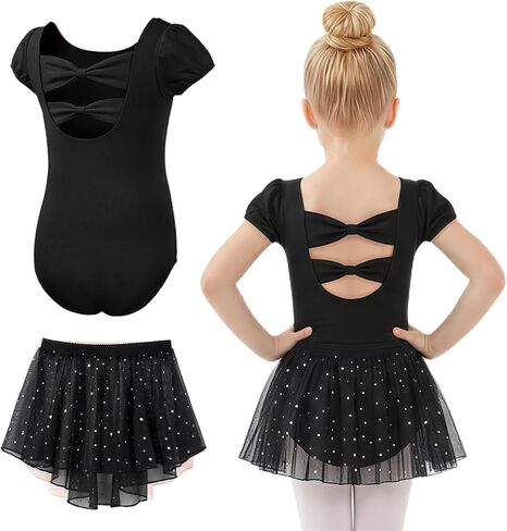 ملابس باليه للفتيات من Gogokids مع تنورة قابلة للإزالة، فستان رقص للأطفال الصغار مع فيونكة مجوفة من الخلف 3-11 سنة in Kuwait