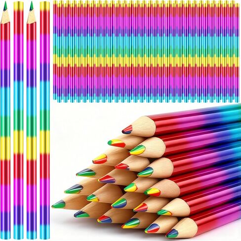 96 قطعة أقلام رصاص ملونة بألوان قوس قزح، أقلام رصاص ملونة 4 في 1، مجموعة أقلام رصاص بألوان قوس قزح، مستلزمات فنية لأعياد الميلاد والفصول المدرسية in Kuwait