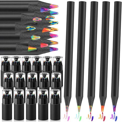 192 Pieces 7 Color in 1 Mini Rainbow Pencils Sharpened Black Wooden Colored Pencils Bulk with Tube Sharpener for Coloring Drawing Sketching Artists in Saudi Arabia