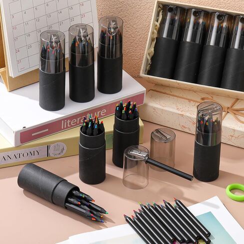 192 Pieces 7 Color in 1 Mini Rainbow Pencils Sharpened Black Wooden Colored Pencils Bulk with Tube Sharpener for Coloring Drawing Sketching Artists in Saudi Arabia