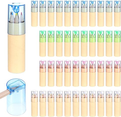 48Pack Mini Drawing Colored Pencils with Sharpener – 6 Assorted Colors in 4 Stylish Cap Tubes (Blue, Clear, Pink, Green) | Portable Art Supplies for Beginner, Learners & Artists | Ideal for Sketching, in Saudi Arabia